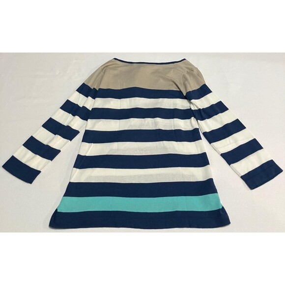 Tommy Bahama Light Sweater Womens M Blue White Stripe 3/4 Sleeve V Neck Nautical - Picture 2 of 7
